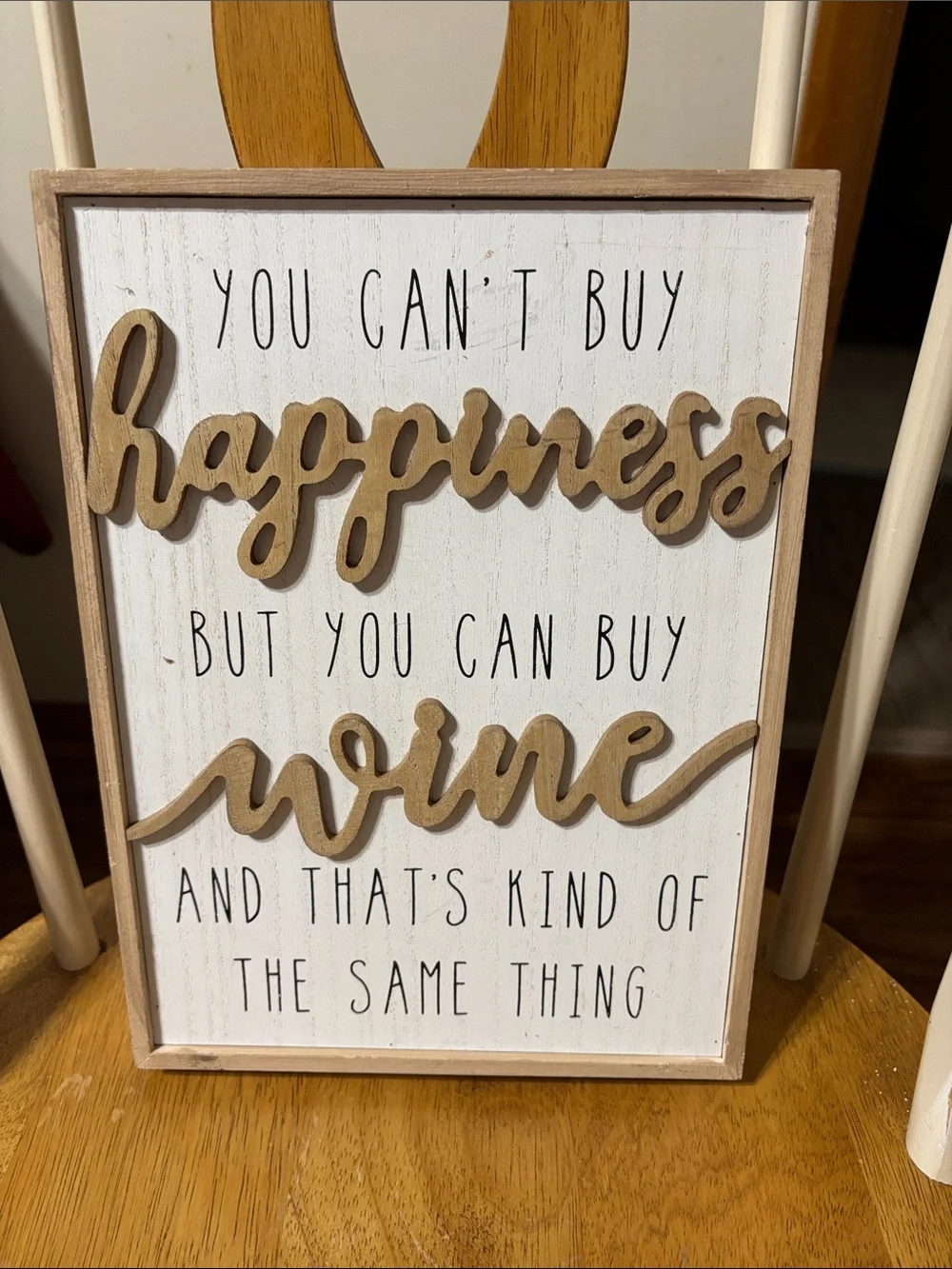 White and Wood 'Happiness Wine' Wall Sign - Rustic Kitchen Quote